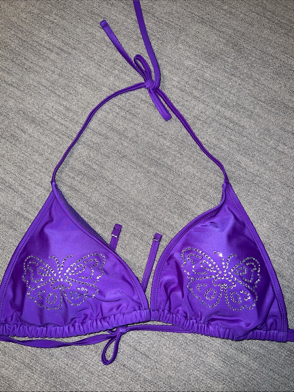 Purple Rhinestone Butterfly Triangle Bikini Top no boundaries XL 16-18 summer